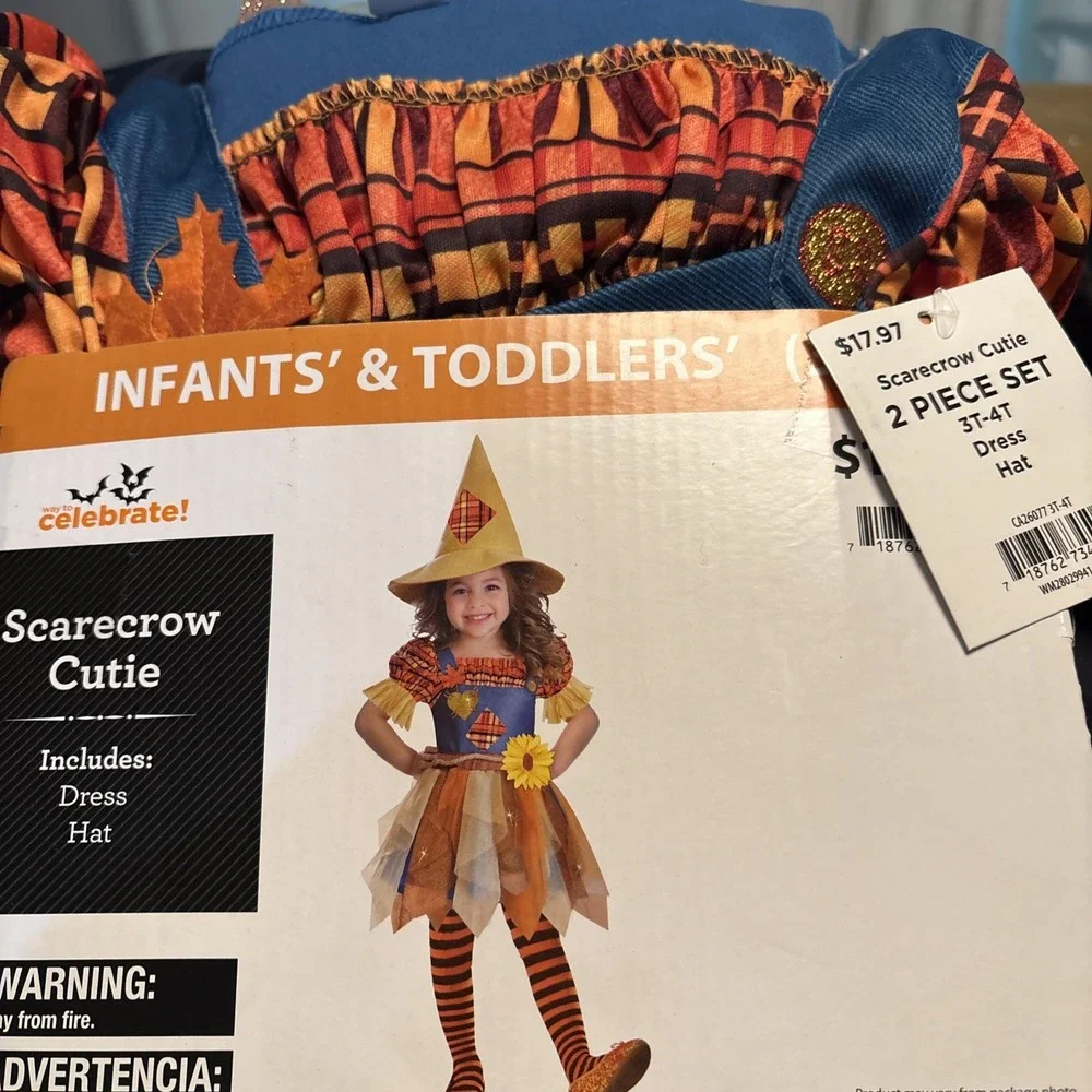 Celebrate Toddler 3T-4T Scarecrow Cutie Complete‎ 2 Piece Halloween Costume